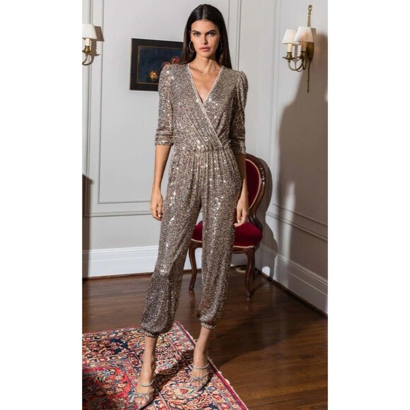 Generation Love Revolve Meadow Sequin Jumpsuit Champagne NWT $395 - Picture 2 of 12